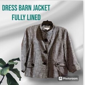 ♠️ DRESS BARN VINTAGE Jacket SZ:XL Black collar Button front closure 3/4 sleeves